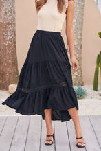 Load image into Gallery viewer, Kira Black Lace Detailed Hi/Low Maxi Skirt