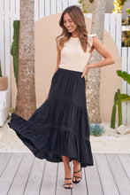 Load image into Gallery viewer, Kira Black Lace Detailed Hi/Low Maxi Skirt
