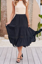 Load image into Gallery viewer, Kira Black Lace Detailed Hi/Low Maxi Skirt