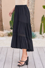 Load image into Gallery viewer, Kira Black Lace Detailed Hi/Low Maxi Skirt