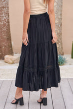 Load image into Gallery viewer, Kira Black Lace Detailed Hi/Low Maxi Skirt