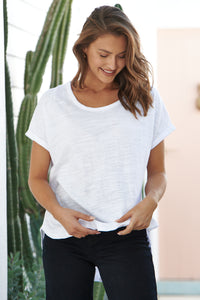 Micaela White Batwing Sleeve Cotton Tee