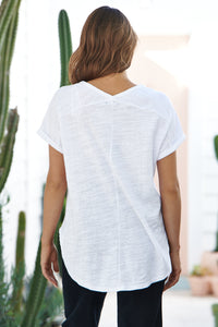 Micaela White Batwing Sleeve Cotton Tee