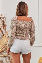 Load image into Gallery viewer, Tilly Leopard Beige Long Sleeve Shirred Top