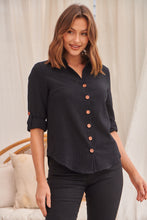 Load image into Gallery viewer, Gabriella Roll Up Sleeve Black Shirt