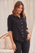 Load image into Gallery viewer, Gabriella Roll Up Sleeve Black Shirt