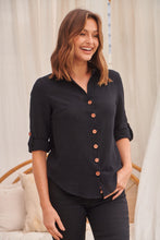 Load image into Gallery viewer, Gabriella Roll Up Sleeve Black Shirt