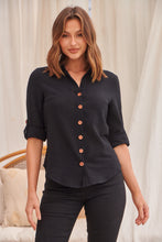 Load image into Gallery viewer, Gabriella Roll Up Sleeve Black Shirt
