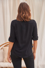 Load image into Gallery viewer, Gabriella Roll Up Sleeve Black Shirt