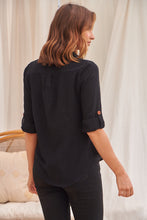 Load image into Gallery viewer, Gabriella Roll Up Sleeve Black Shirt