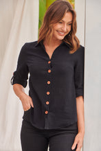 Load image into Gallery viewer, Gabriella Roll Up Sleeve Black Shirt