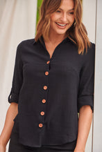 Load image into Gallery viewer, Gabriella Roll Up Sleeve Black Shirt