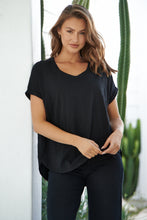 Load image into Gallery viewer, Micaela Black Batwing Sleeve Cotton Tee