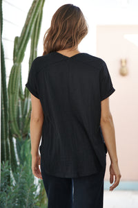 Micaela Black Batwing Sleeve Cotton Tee