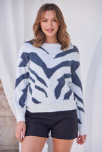 Load image into Gallery viewer, Cara Fluffy Blue/White Animal Print Jumper