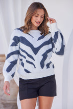 Load image into Gallery viewer, Cara Fluffy Blue/White Animal Print Jumper