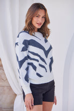 Load image into Gallery viewer, Cara Fluffy Blue/White Animal Print Jumper