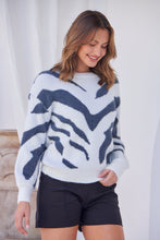 Load image into Gallery viewer, Cara Fluffy Blue/White Animal Print Jumper