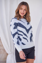 Load image into Gallery viewer, Cara Fluffy Blue/White Animal Print Jumper