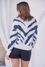 Load image into Gallery viewer, Cara Fluffy Blue/White Animal Print Jumper