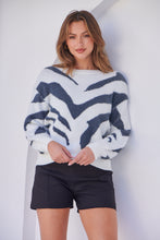 Load image into Gallery viewer, Cara Fluffy Blue/White Animal Print Jumper