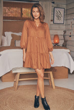 Load image into Gallery viewer, Darby babydoll Long Sleeve Tan Button Dress