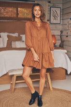 Load image into Gallery viewer, Darby babydoll Long Sleeve Tan Button Dress