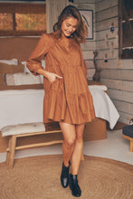 Load image into Gallery viewer, Darby babydoll Long Sleeve Tan Button Dress