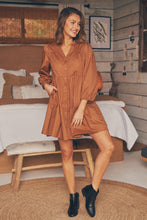 Load image into Gallery viewer, Darby babydoll Long Sleeve Tan Button Dress