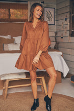Load image into Gallery viewer, Darby babydoll Long Sleeve Tan Button Dress