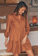 Load image into Gallery viewer, Darby babydoll Long Sleeve Tan Button Dress