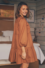 Load image into Gallery viewer, Darby babydoll Long Sleeve Tan Button Dress