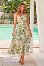 Load image into Gallery viewer, Marianne Green Floral Open Back Tiered Dress