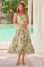 Load image into Gallery viewer, Marianne Green Floral Open Back Tiered Dress