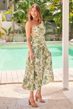 Load image into Gallery viewer, Marianne Green Floral Open Back Tiered Dress
