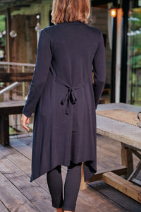 Marisole Black Drape Tie Waist Long Cardigan