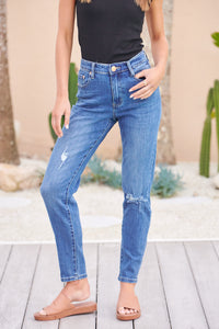 Delta Dark Washed Blue Denim Torn Knee Jeans
