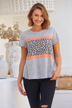Load image into Gallery viewer, Riley Animal Print Grey/Orange Cap Sleeve Tee