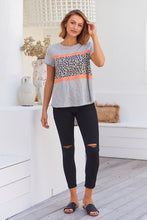 Load image into Gallery viewer, Riley Animal Print Grey/Orange Cap Sleeve Tee