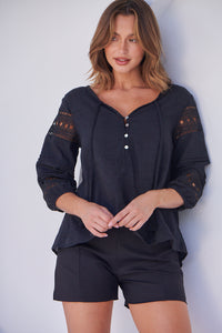 Porter Tassel Black Long Sleeve Top