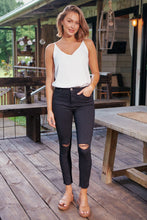 Load image into Gallery viewer, Rip Knee Black Denim Skinny Jean