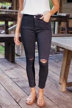 Load image into Gallery viewer, Rip Knee Black Denim Skinny Jean