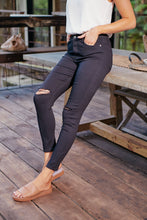 Load image into Gallery viewer, Rip Knee Black Denim Skinny Jean