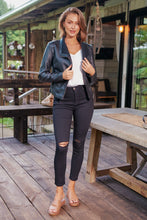 Load image into Gallery viewer, Rip Knee Black Denim Skinny Jean
