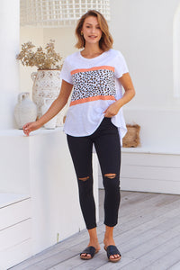 Riley Animal Print White/Orange Cap Sleeve Tee