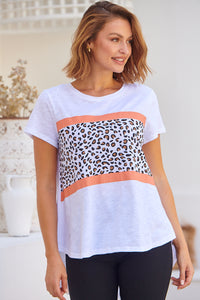 Riley Animal Print White/Orange Cap Sleeve Tee