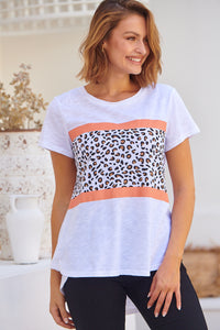 Riley Animal Print White/Orange Cap Sleeve Tee
