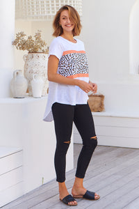 Riley Animal Print White/Orange Cap Sleeve Tee