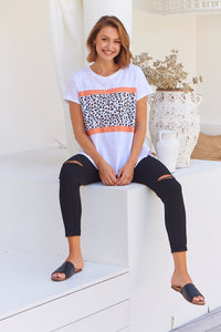 Riley Animal Print White/Orange Cap Sleeve Tee