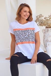 Riley Animal Print White/Orange Cap Sleeve Tee